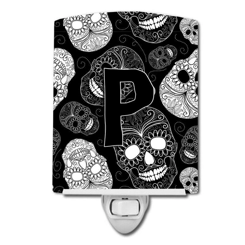 商品Caroline's Treasures|Letter P Day of the Dead Skulls Black Ceramic Night Light,价格¥204,第1张图片