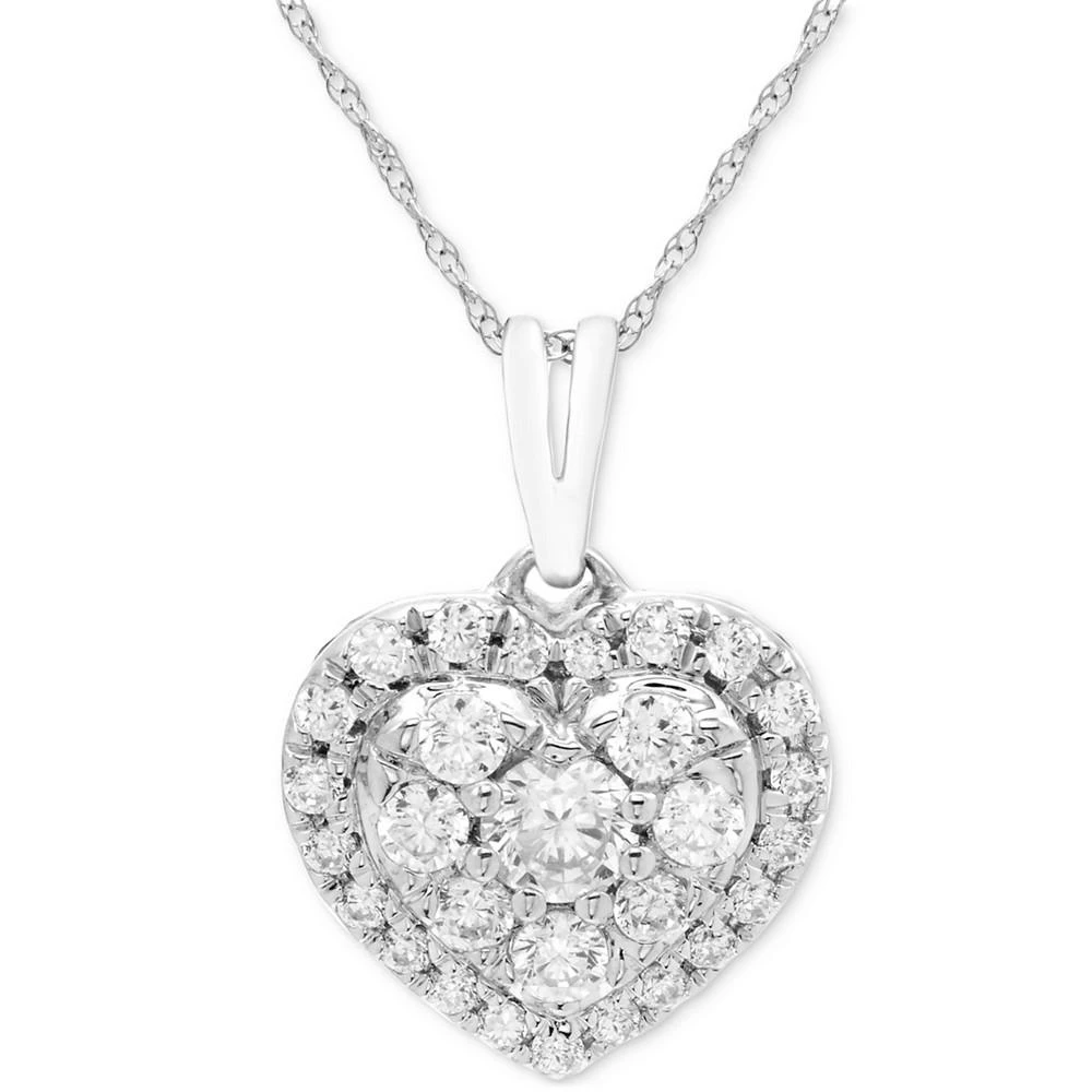 商品Macy's|Diamond Heart Cluster 18" Pendant Necklace (1/2 ct. t.w.) in 10k White Gold,价格¥5893,第1张图片