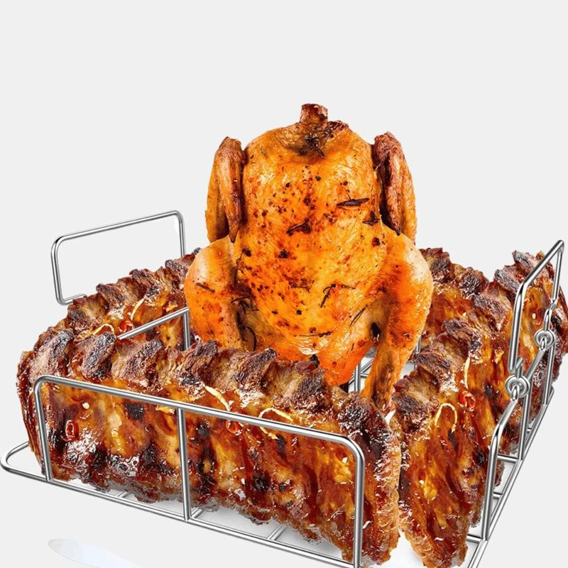 商品Vigor|Barbecue BBQ Tools Stainless Steel Chicken Rib Rosting Stand Rack STYLE: 1 SET,价格¥225,第1张图片