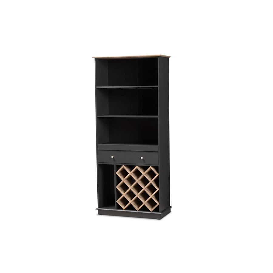 商品Baxton Studio|Mattia Modern and Contemporary Dark Grey and Oak Finished Wood Wine Cabinet,价格¥1421,第1张图片