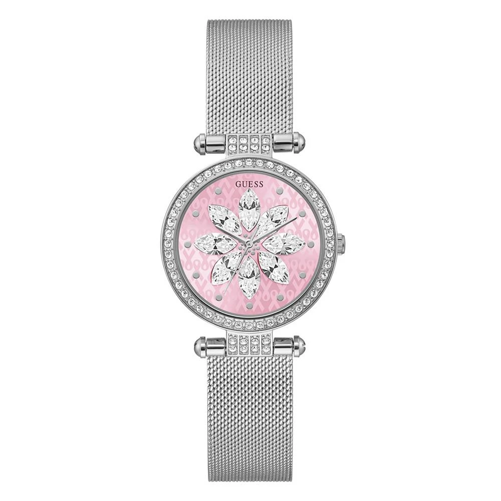 商品GUESS|Women's Glitz Silver-tone Stainless Steel Mesh Watch 32mm,价格¥711,第1张图片