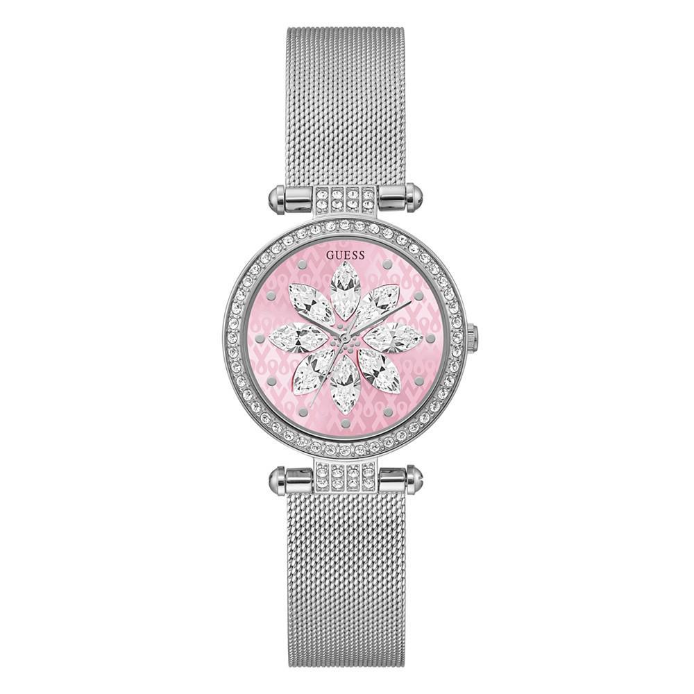 商品GUESS|Women's Glitz Silver-tone Stainless Steel Mesh Watch 32mm,价格¥1014,第1张图片