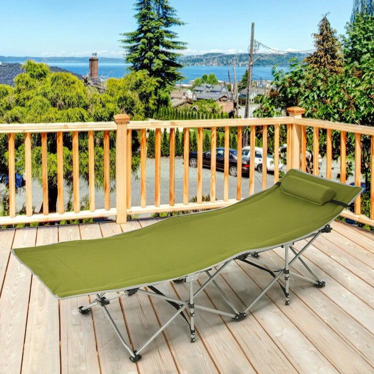 商品Hivvago|Folding Camping Cot with Side Storage Pocket Detachable Headrest-Green,价格¥442,第2张图片详细描述