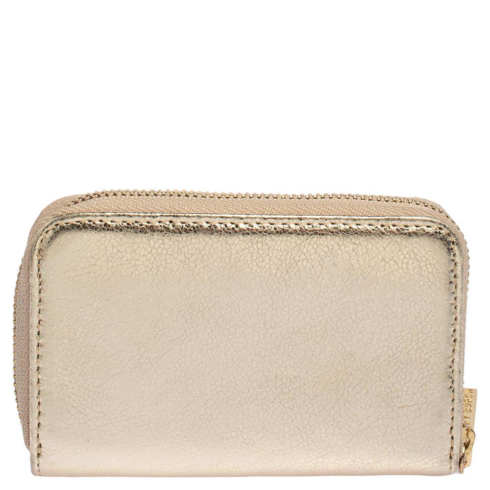 Tory Burch Gold Leather Zip Around Coin Purse商品第4张图片规格展示