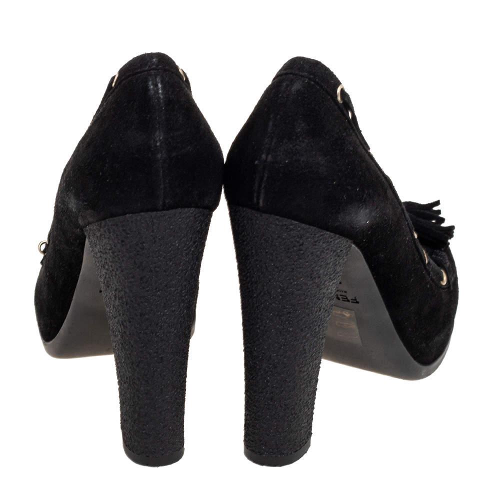 Fendi Black Suede Tassel Detail Loafer Pumps Size 37商品第5张图片规格展示
