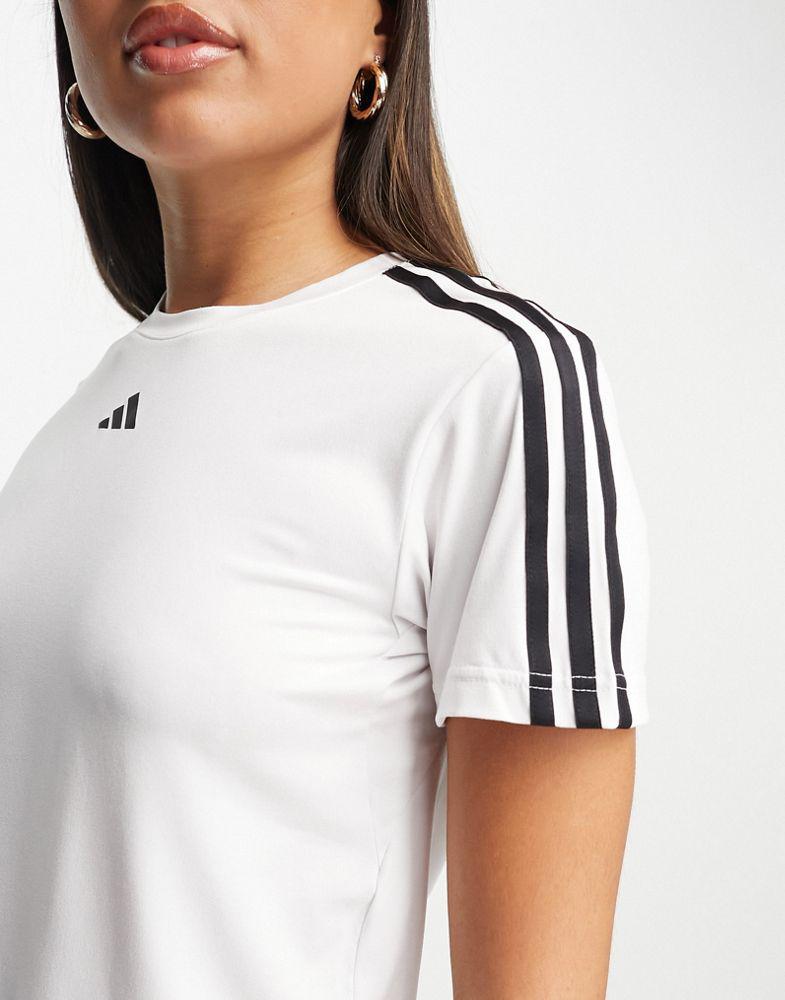 adidas Training Train essentials 3 stripe t-shirt in white商品第1张图片规格展示