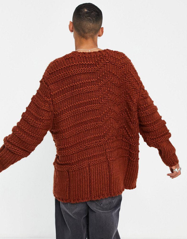 ASOS DESIGN hand knit look rib jumper in dark brown商品第2张图片规格展示