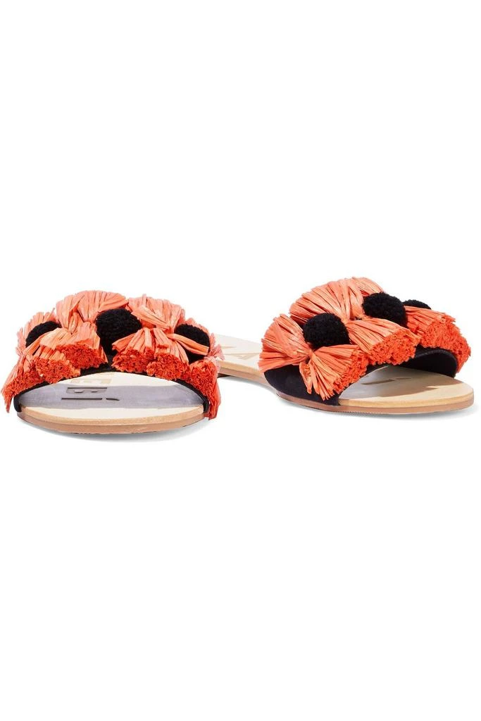 商品MANEBÍ|Yucatan pompom-embellished tasseled raffia and twill slides,价格¥292,第2张图片详细描述