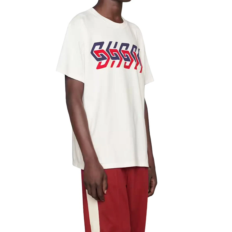 商品Gucci|【预售3-7天】GUCCI/古驰 22年春夏新款 Aria系列 男士象牙白色纯棉镜像效果Logo印花短袖T恤616036XJDV99275,价格¥3532,第4张图片详细描述
