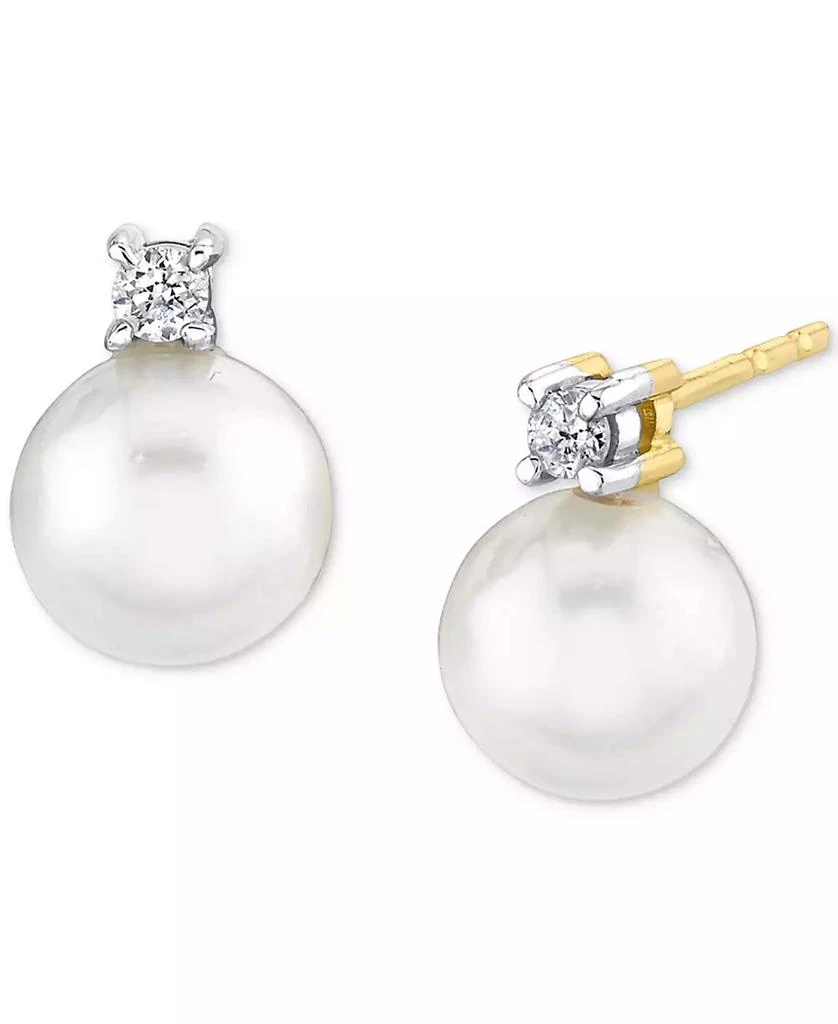 商品Macy's|Cultured Freshwater Pearl (6mm) & Diamond Accent Stud Earrings in 14k Gold,价格¥1315,第1张图片