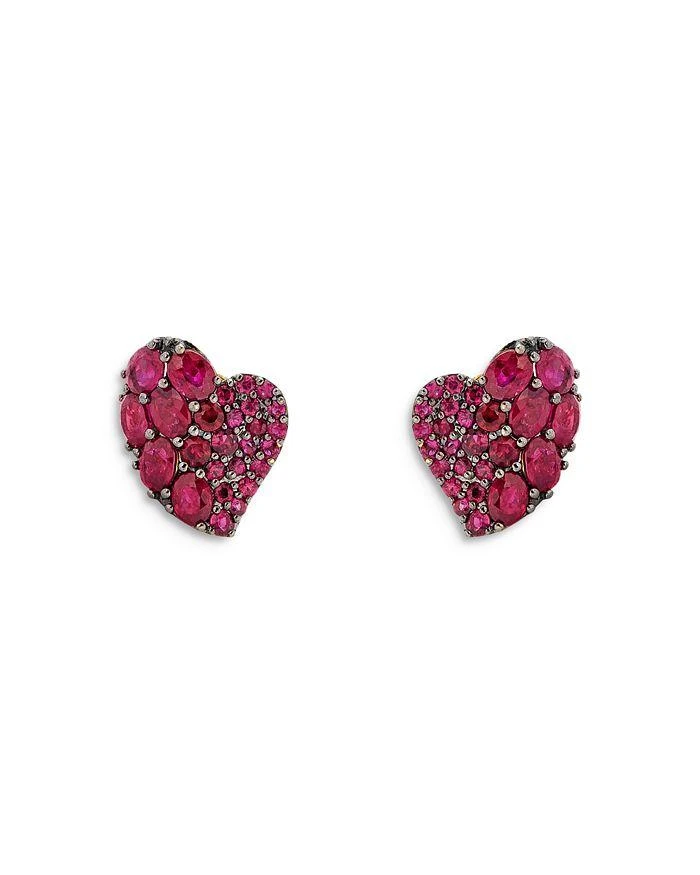 商品Piranesi|18K Yellow Gold Small Wave Heart Earrings with Rubies,价格¥37893,第1张图片详细描述