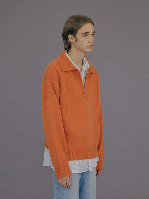 商品MOONSUN|Pin Tuck Collar Knit - Deep Orange,价格¥1154,第1张图片