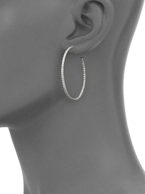 商品Roberto Coin|1.4 TCW Diamond &amp; 18K White Gold Inside-Outside Hoop Earrings/1.75",价格¥40865,第2张图片详细描述