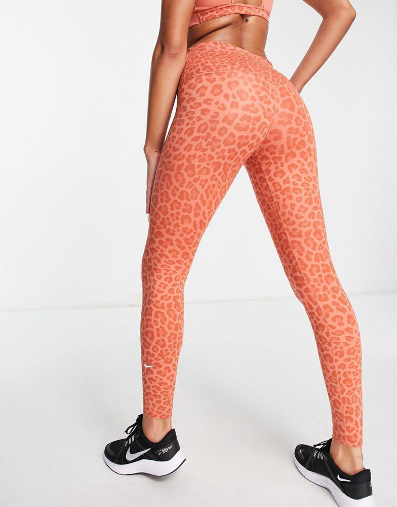 商品NIKE|Nike Training One Dri-FIT leopard print high rise leggings in pink,价格¥326,第4张图片详细描述