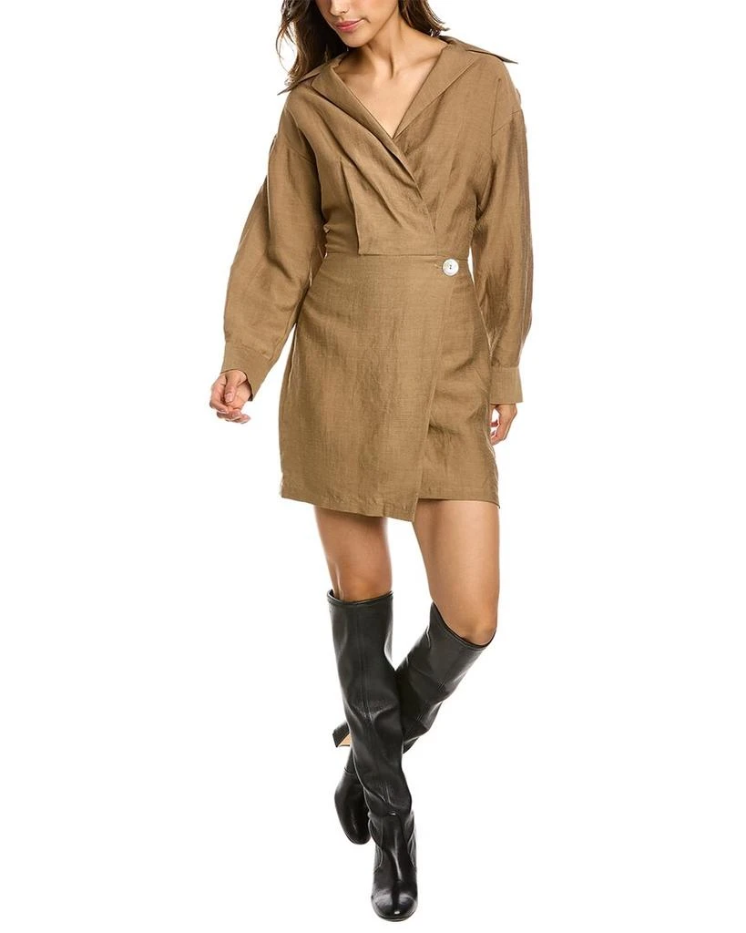 商品Vince|Vince Collared Linen-Blend Wrap Dress,价格¥1000,第1张图片