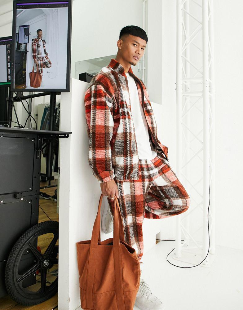 ASOS DESIGN co-ord oversized joggers in orange check texture商品第1张图片规格展示