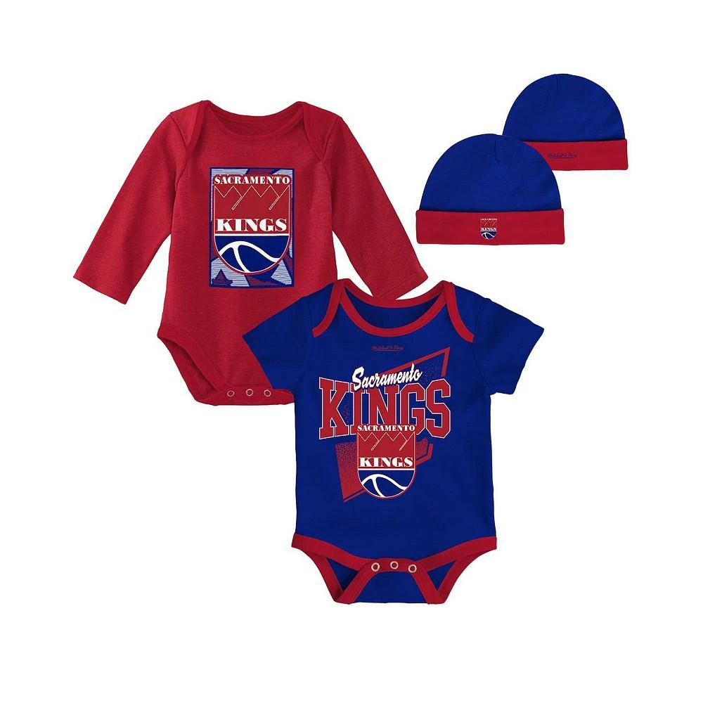 商品Mitchell & Ness|Infant Boys and Girls Blue, Red Sacramento Kings Hardwood Classics Bodysuits and Cuffed Knit Hat Set,价格¥301,第1张图片