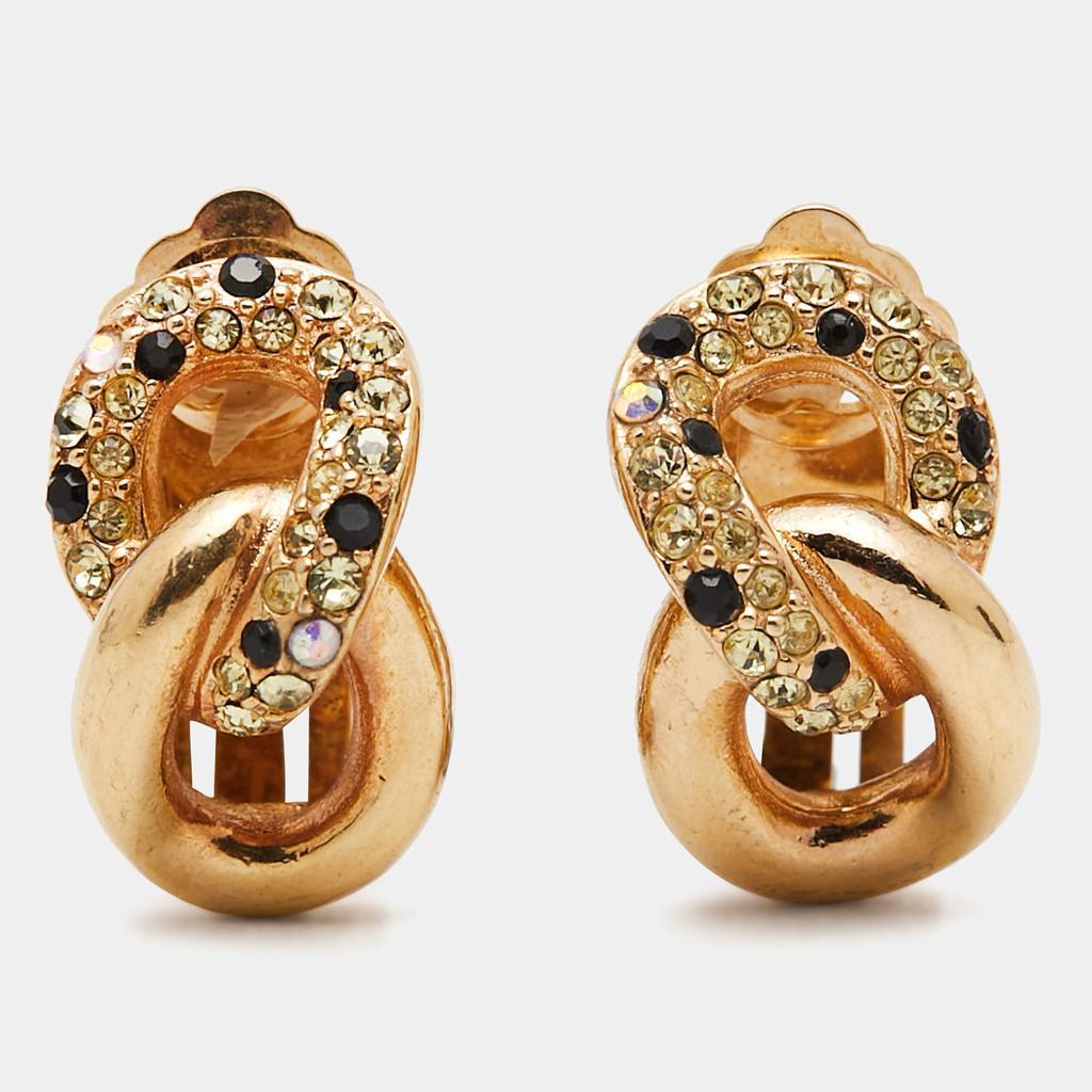 商品[二手商品] Dior|Dior Vintage Crystals Gold Tone Chain Earrings,价格¥2633,第1张图片