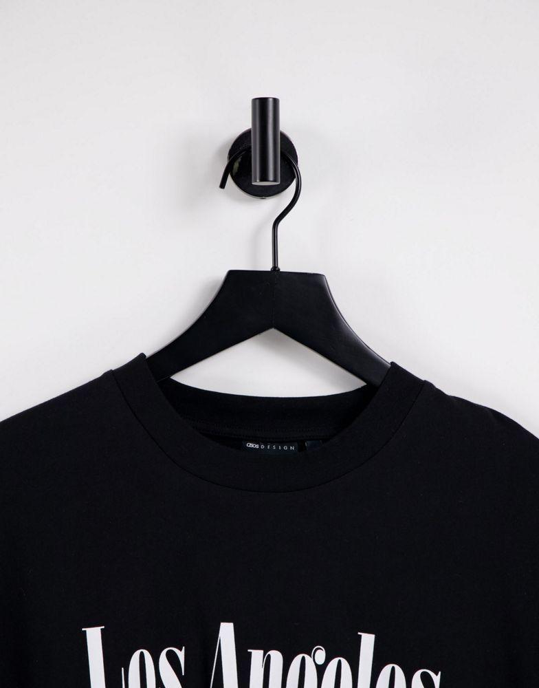 商品ASOS|ASOS DESIGN oversized t-shirt in black with Los Angeles city print,价格¥138,第5张图片详细描述
