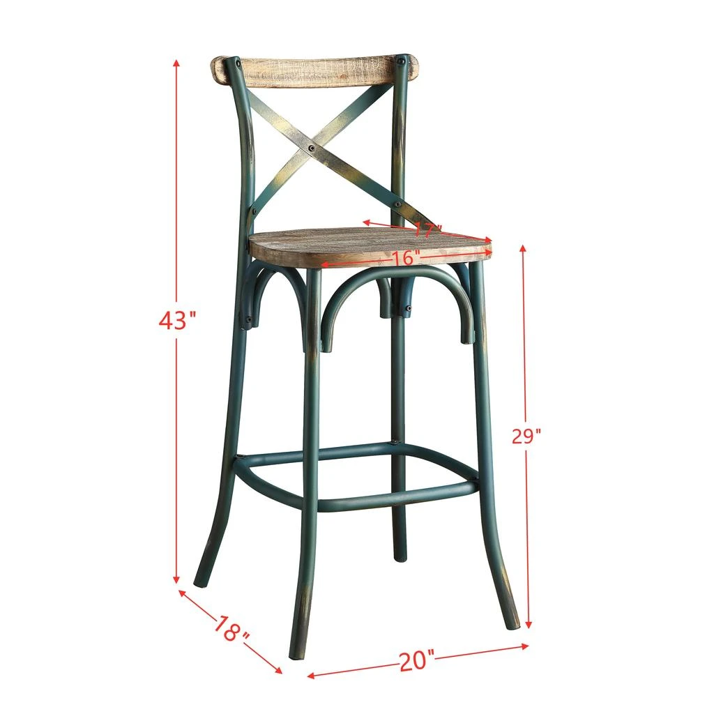 商品Streamdale Furniture|Streamdale Zaire Bar Chair (1Pc) in Antique Turquoise & Antique Oak,价格¥1581,第3张图片详细描述