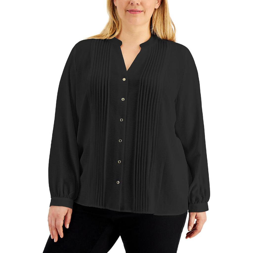 Calvin Klein Womens Plus Pleated Button Front Blouse商品第1张图片规格展示