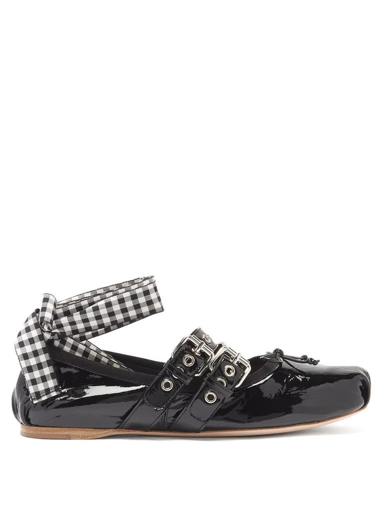 商品Miu Miu|Ribbon-strap buckled patent-leather ballet flats,价格¥1900,第1张图片