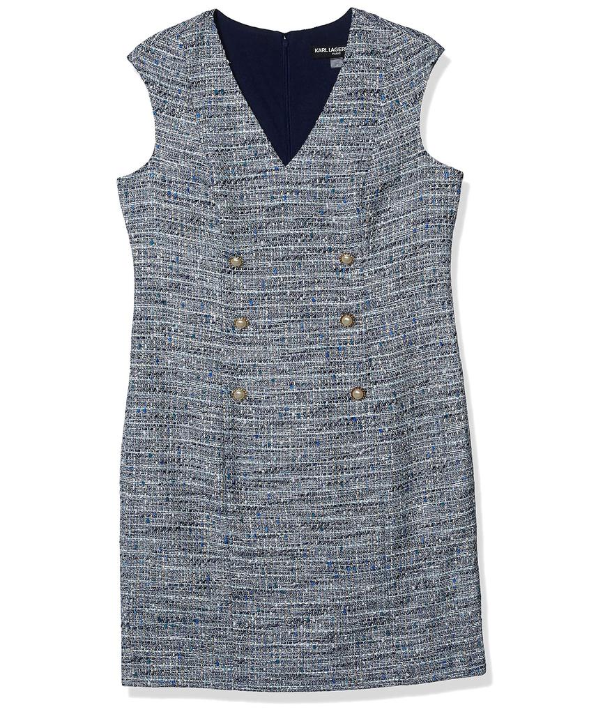 Women's Sleeveless Multi Colored Tweed Shift Dress商品第1张图片规格展示