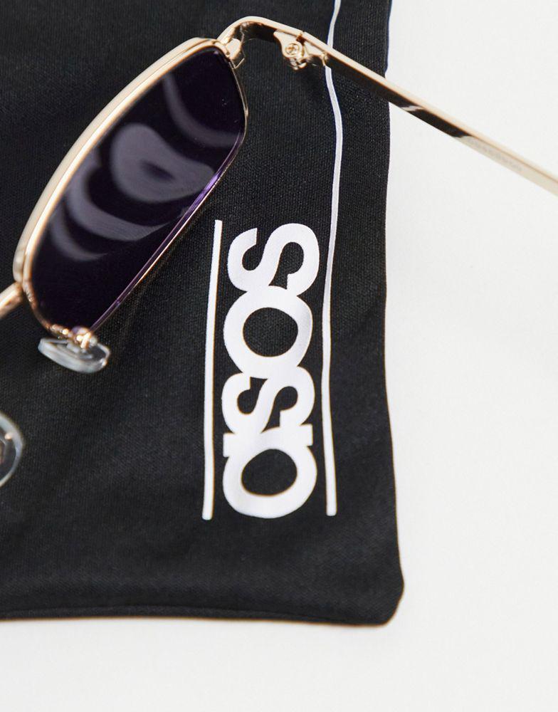 ASOS DESIGN rectangle sunglasses in gold with purple lens商品第4张图片规格展示