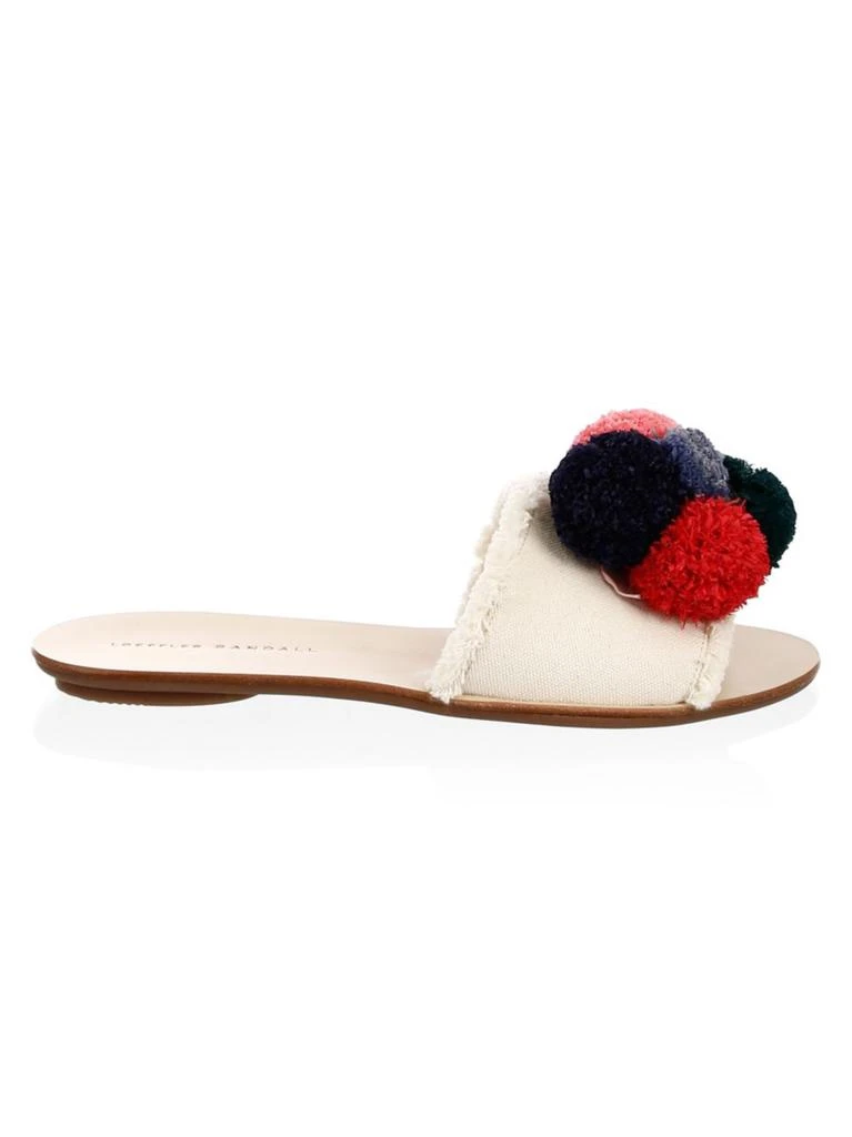 商品Loeffler Randall|Gabi Leather & Canvas Pom Pom Slides,价格¥886,第1张图片