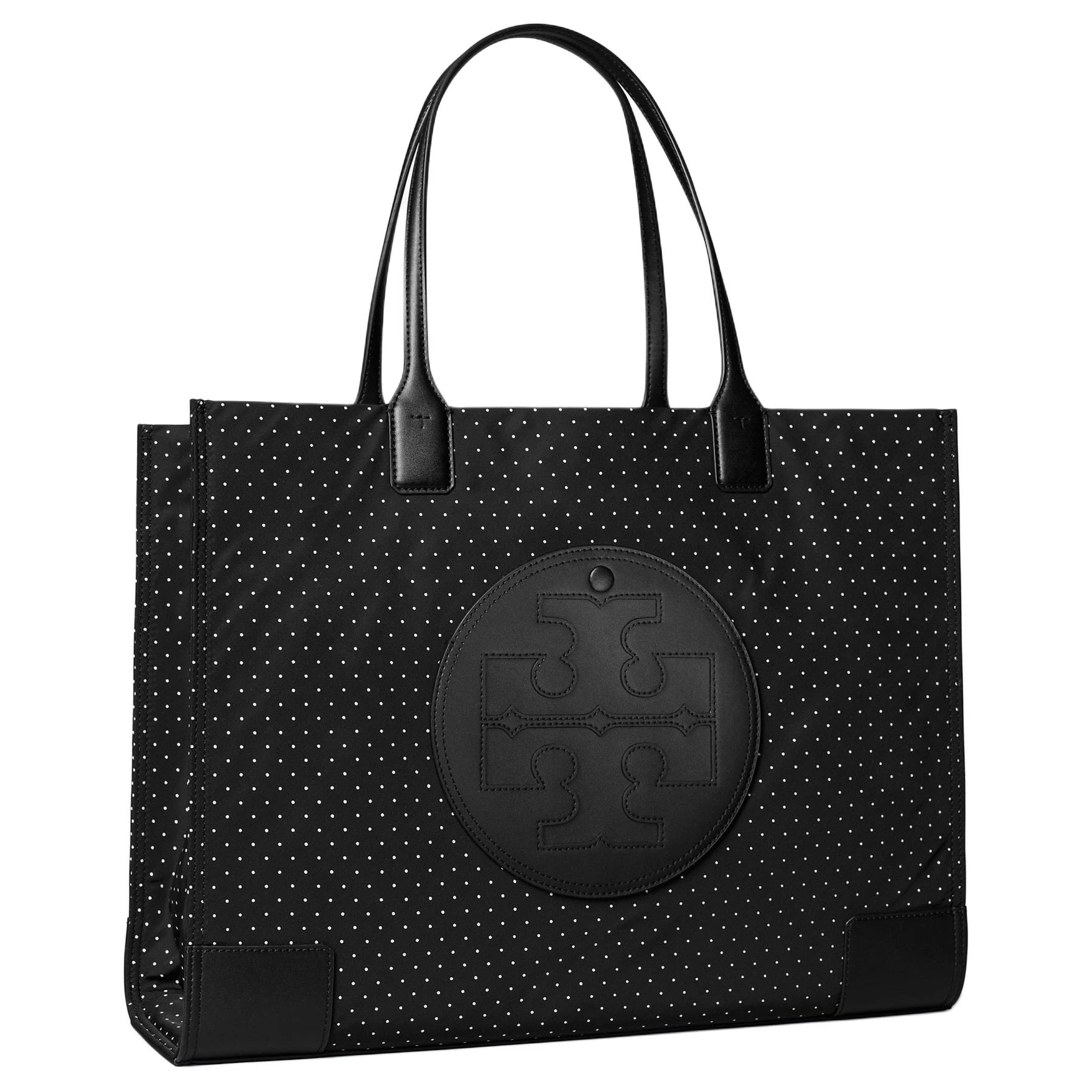 商品[国内直发] Tory Burch|汤丽柏琦 Ella 品牌徽标印花图案 可再生聚酯纤维 托特包Tote包购物袋单肩手提包 中号 女款 黑色,价格¥1847,第3张图片详细描述