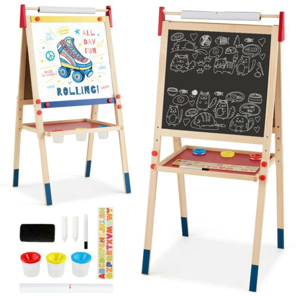 商品Hivvago|All-in-One Wooden Height Adjustable Kid's Art Easel with Magnetic Stickers and Paper,价格¥896,第3张图片详细描述