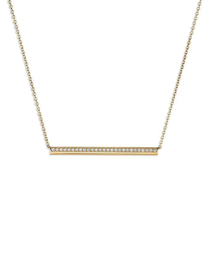 商品Hearts On Fire|18K Yellow Gold Barre Diamond Pavé Bar Necklace, 18",价格¥17672,第1张图片详细描述