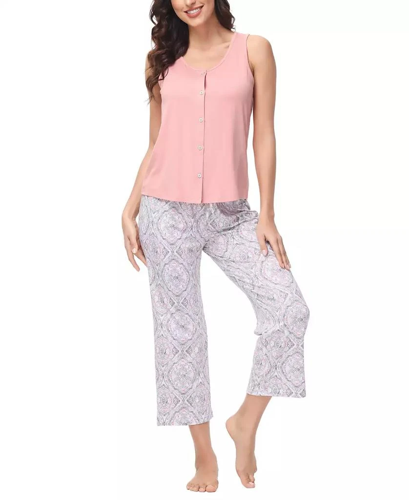商品INK+IVY|Women's 2 Piece Button Down Top with Cropped Wide Leg Pants Pajama Set,价格¥303,第4张图片详细描述
