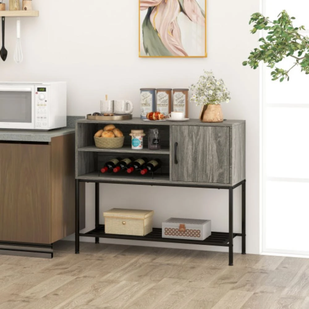 商品Hivvago|Buffet Sideboard Coffee Bar Cabinet with Power Outlets and USB Ports-Gray,价格¥960,第2张图片详细描述