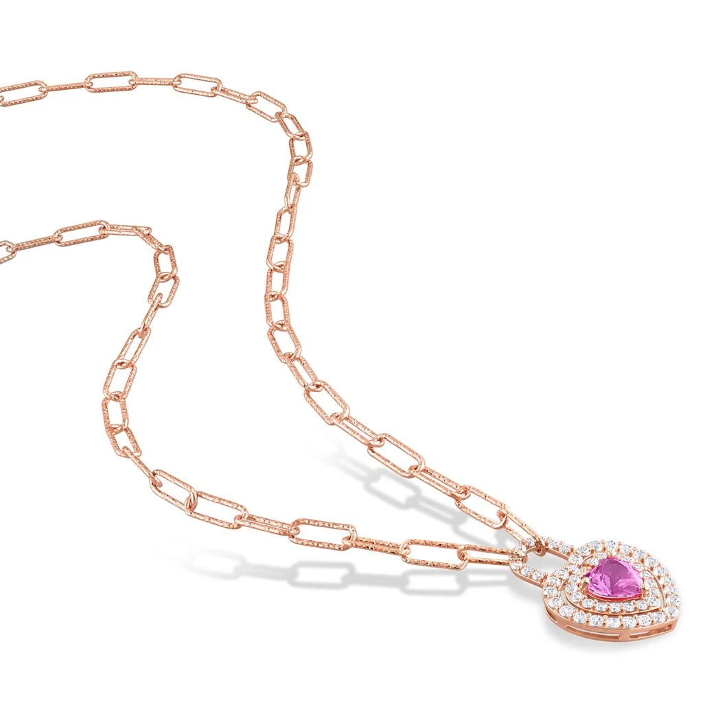 商品Mimi & Max|1 3/4ct TGW Created Pink Sapphire & Created White Sapphire Heart Necklace Rose Silver,价格¥599,第5张图片详细描述