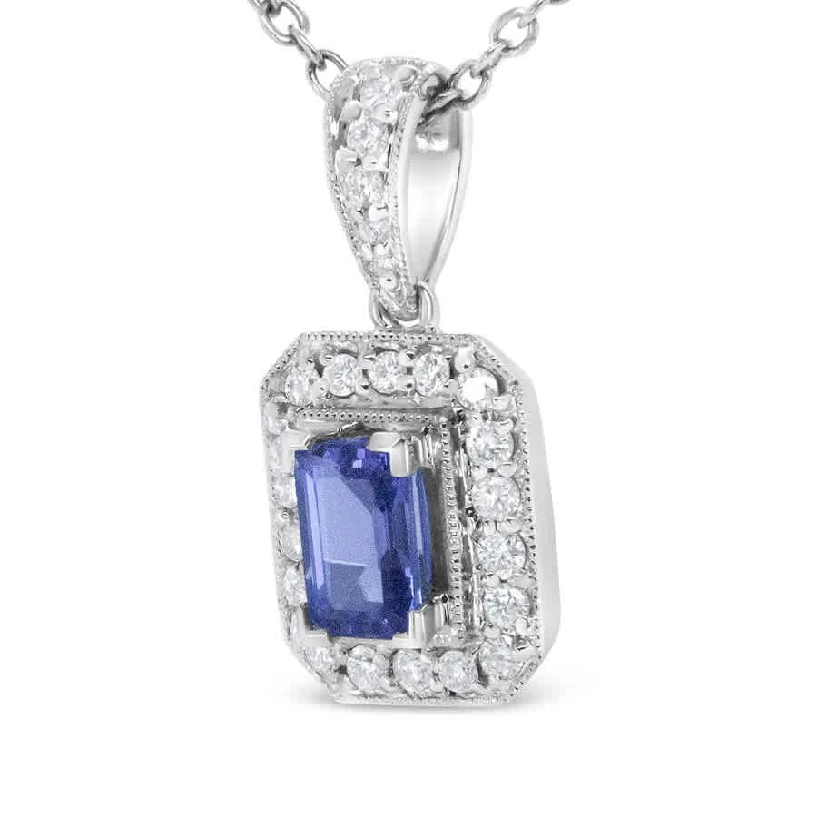 商品Haus Of Brilliance|18K White Gold 1/4 Cttw Round Diamond and 6x4mm Purple Tanzanite Halo 18" Pendant Necklace (H-I Color,价格¥26104,第2张图片详细描述