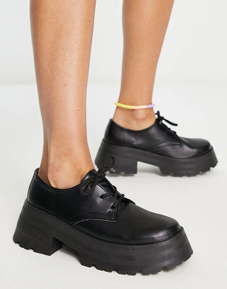 商品ASOS|ASOS DESIGN Monday chunky lace up flat shoes in black,价格¥186,第1张图片