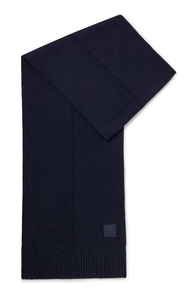商品Hugo Boss|BOSS - KAIO Dark Blue Plain Knit Scarf With Woven Logo 50476461 404,价格¥588,第1张图片