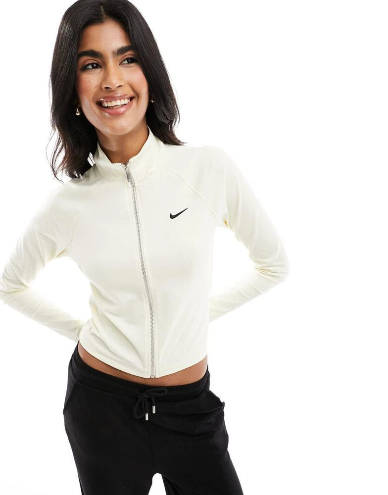 商品NIKE|Nike mini swoosh ribbed zip through jacket in sail white,价格¥266,第1张图片