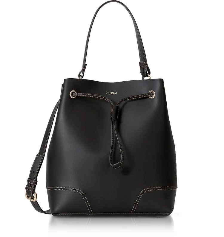 商品Furla|Stacy M 黑色光滑皮革水桶包,价格¥2295,第1张图片
