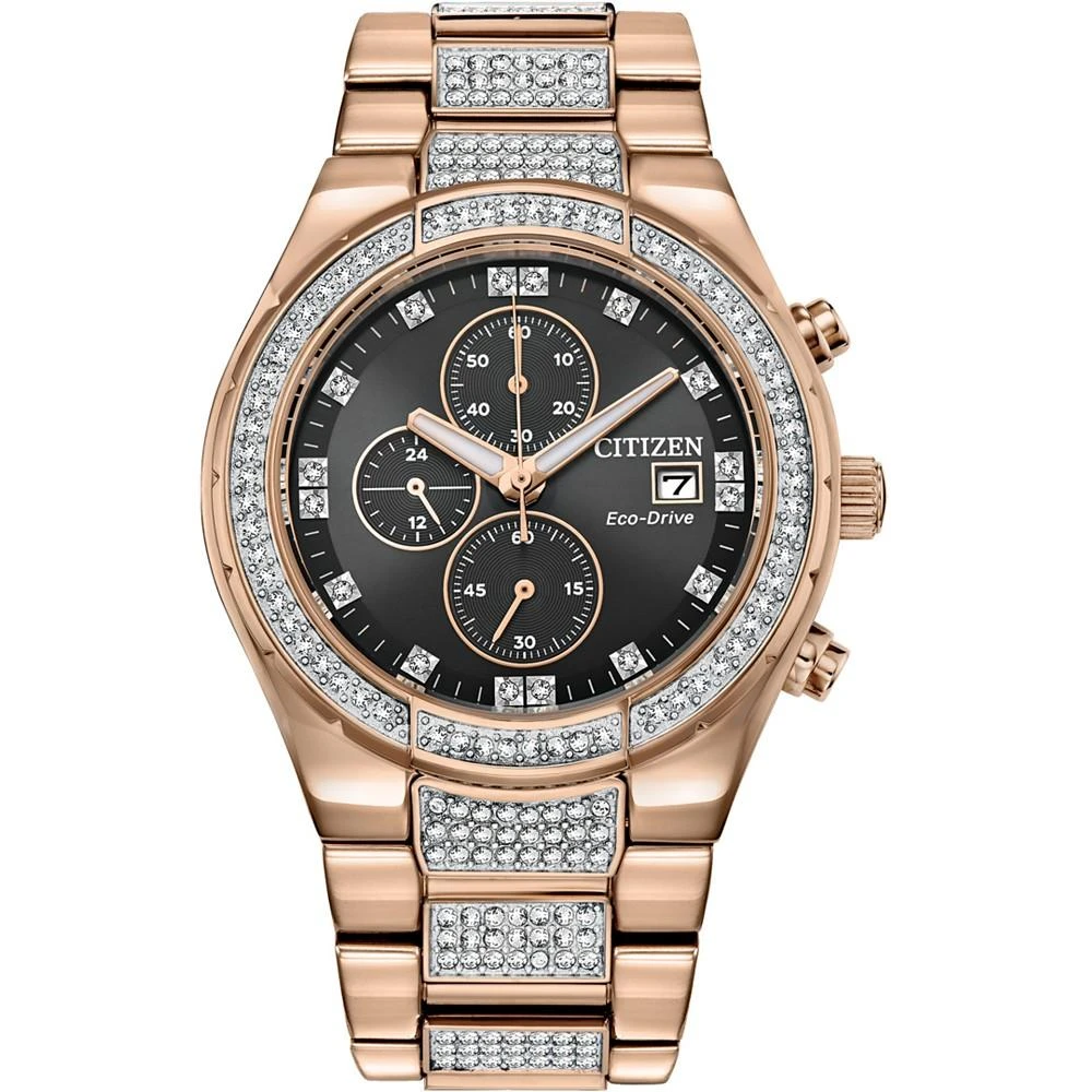 商品Citizen|Men's Eco-Drive Crystal Rose Gold-Tone Stainless Steel Bracelet Watch 42mm,价格¥2686,第1张图片