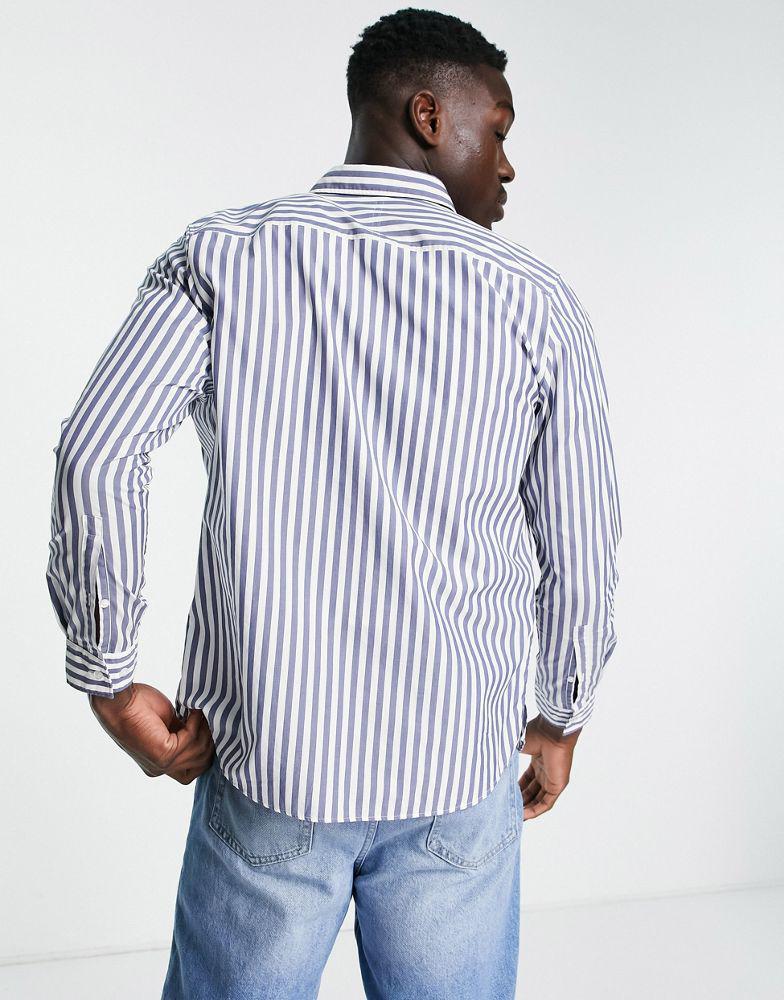 Hugo Ermann stripe long sleeve shirt in navy商品第2张图片规格展示