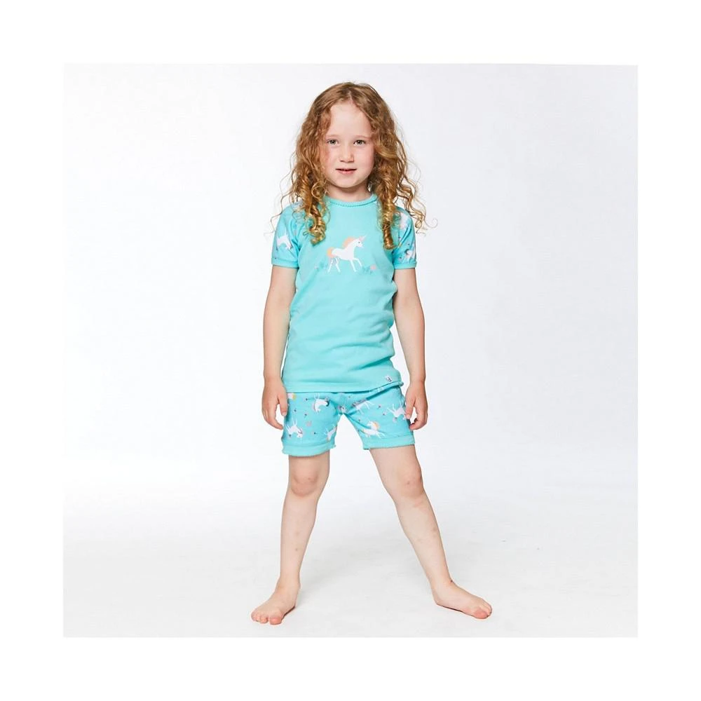 商品Deux par Deux|Girl Organic Cotton Two Piece Short Pajama Set Turquoise Unicorn Print - Toddler|Child,价格¥268,第3张图片详细描述