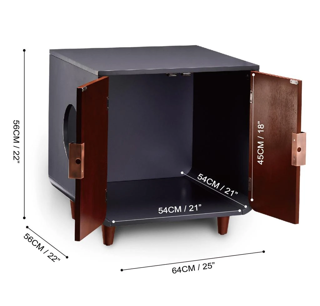 商品Teamson Pets|Dyad Wooden Cat Litter Tray Box Washroom Puppy Toilet Mocha Walnut,价格¥1181,第4张图片详细描述