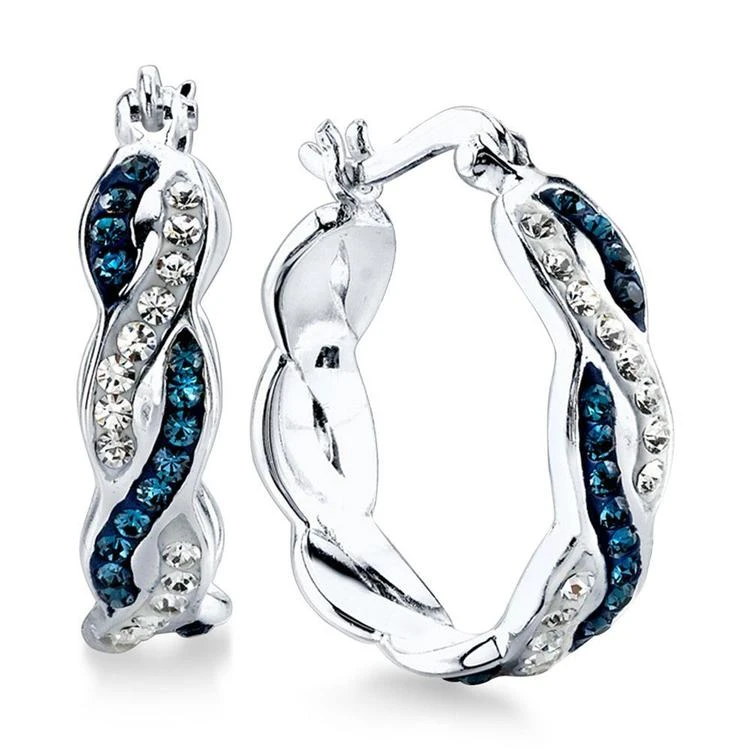 商品Unwritten|Silver-Tone Blue and Clear Crystal Braided Hoop Earrings,价格¥185,第2张图片详细描述