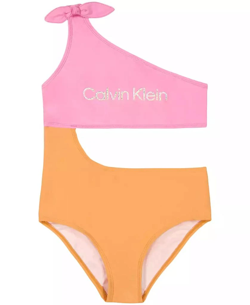 商品Calvin Klein|Big Girls Colorblock Cut Out One Piece Swimsuit,价格¥70,第1张图片