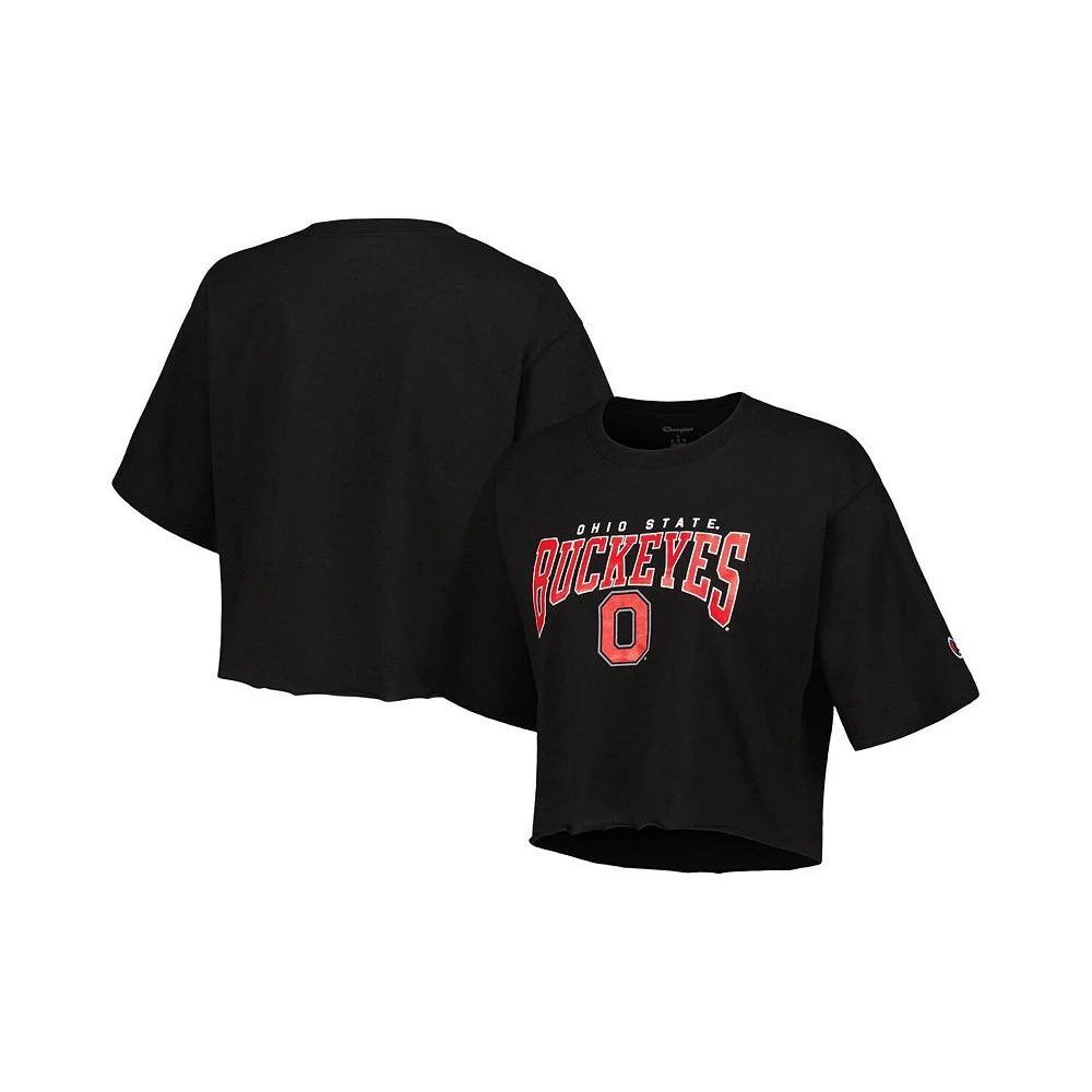商品CHAMPION|Women's Heather Charcoal Ohio State Buckeyes Boyfriend Cropped T-shirt,价格¥222,第1张图片