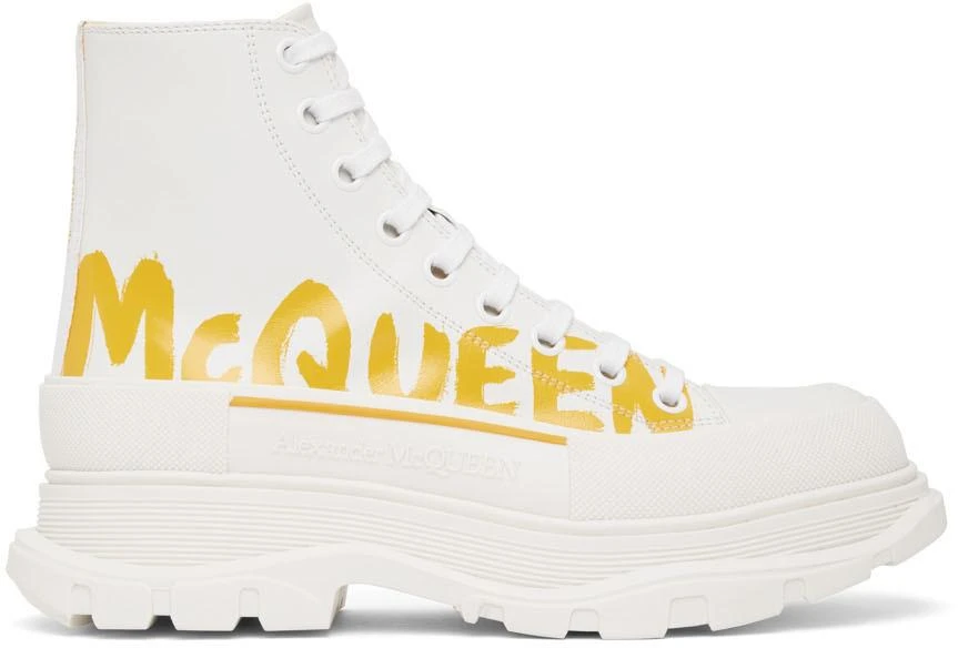 商品Alexander McQueen|White Grafitti Tread Slick High-Top Sneakers,价格¥1504,第1张图片