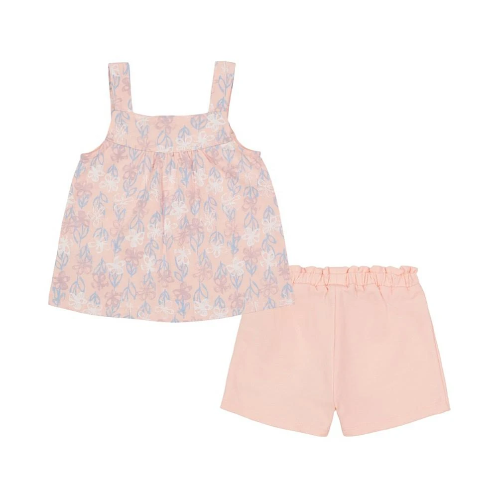 商品Calvin Klein|Little Girls Printed Jersey Babydoll Top and French Terry Shorts Set, 2 Piece,价格¥164,第2张图片详细描述