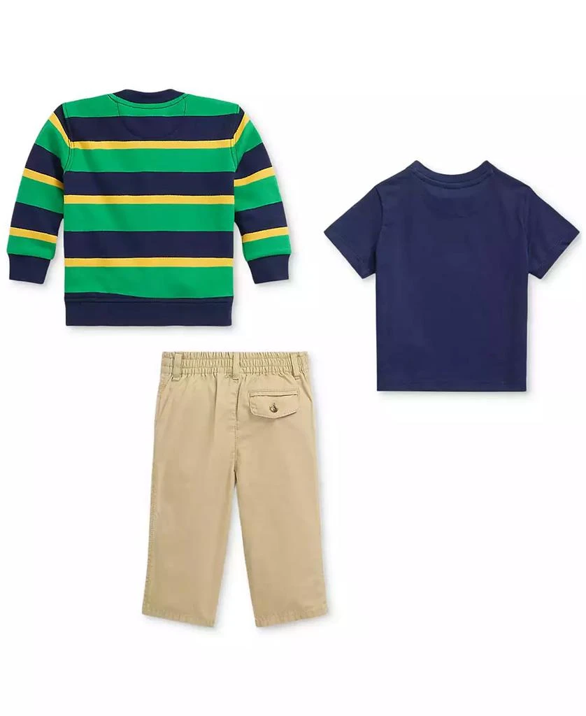 商品Ralph Lauren|Baby 3-Pc. Solid T-Shirt, Stripe Fleece Cardigan & Poplin Pants Set,价格¥501,第2张图片详细描述